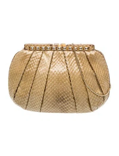 Pre-owned Judith Leiber Snakeskin Clutch In Neutrals