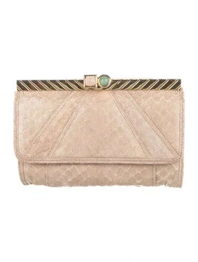 Pre-owned Judith Leiber Snakeskin Coin Pouch In Neutrals