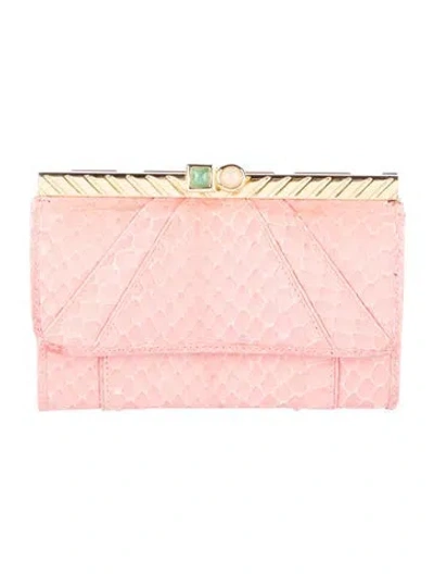 Pre-owned Judith Leiber Snakeskin Coin Pouch In Pink