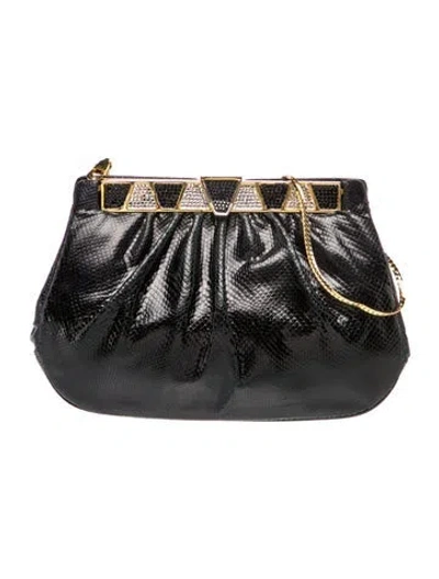 Pre-owned Judith Leiber Snakeskin Evening Bag In Black