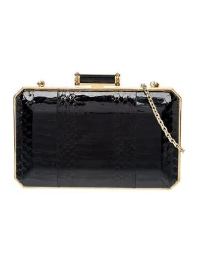Pre-owned Judith Leiber Snakeskin Minaudière In Black
