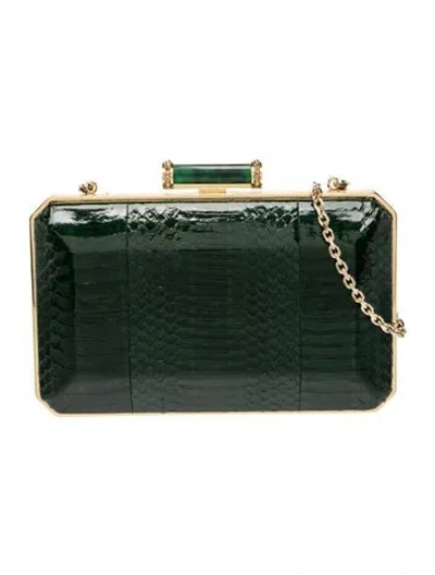 Pre-owned Judith Leiber Snakeskin Minaudière In Green