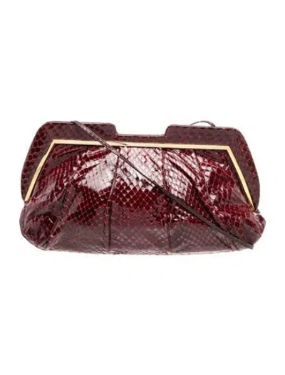Pre-owned Judith Leiber Snakeskin Shoulder Bag Medium In Burgundy