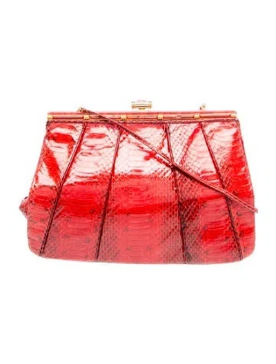 Pre-owned Judith Leiber Snakeskin Shoulder Bag In Red