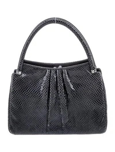 Pre-owned Judith Leiber Snakeskin Top Handle Bag In Black