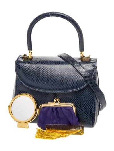 Pre-owned Judith Leiber Snakeskin Top Handle Bag In Blue