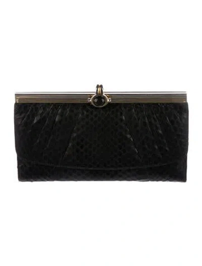 Pre-owned Judith Leiber Snakeskin Trifold Wallet In Black