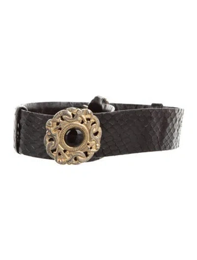 Pre-owned Judith Leiber Snakeskin Waist Belt In Black