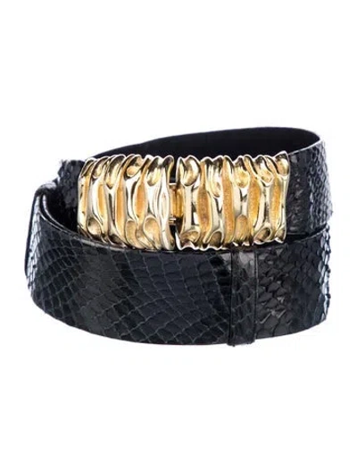 Pre-owned Judith Leiber Snakeskin Waist Belt In Black