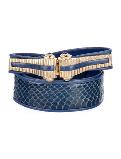 Pre-owned Judith Leiber Snakeskin Waist Belt In Blue