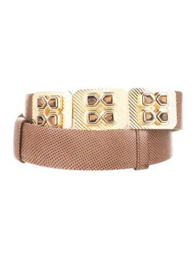 Pre-owned Judith Leiber Snakeskin Waist Belt In Brown