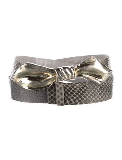 Pre-owned Judith Leiber Snakeskin Waist Belt In Grey