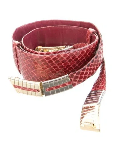Pre-owned Judith Leiber Snakeskin Waist Belt In Red