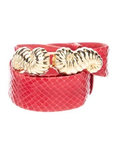 Pre-owned Judith Leiber Snakeskin Waist Belt In Red