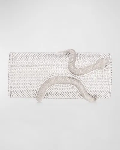 Judith Leiber Spiral Snake Crystal Minaudiere In Silver Rhine