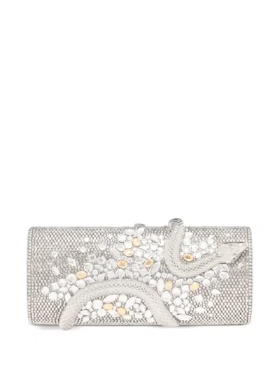 Judith Leiber Spiral Snake Hypnotic Crystal-embellished Snake-detail Clutch Bag In Silver