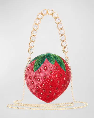 Judith Leiber Strawberry Crystal Top-handle Bag In Sivler Light Sapphir
