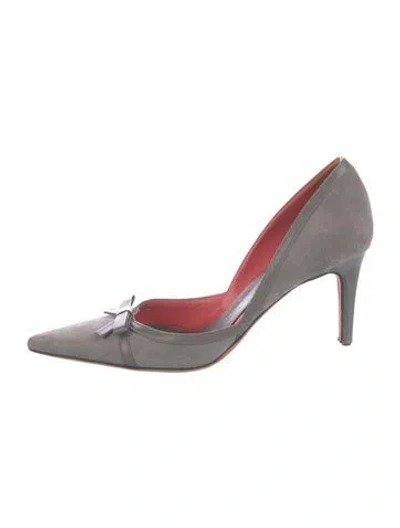 Pre-owned Judith Leiber Suede Bow Accents D'orsay Pumps In Gray