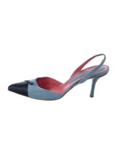 Pre-owned Judith Leiber Suede Polka Dot Print Slingback Pumps In Blue