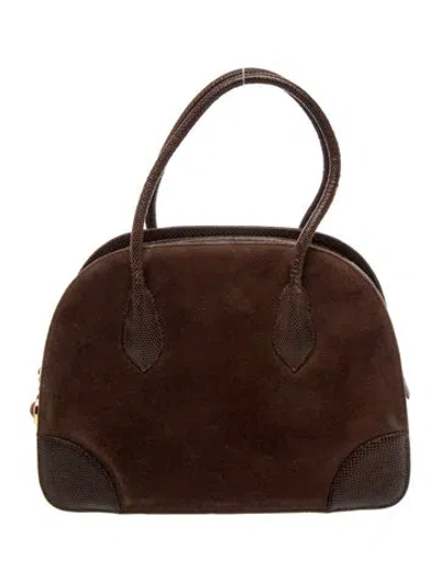 Pre-owned Judith Leiber Suede Top Handle Bag In Brown