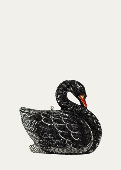 Judith Leiber Swan Crystal Minaudiere In Black