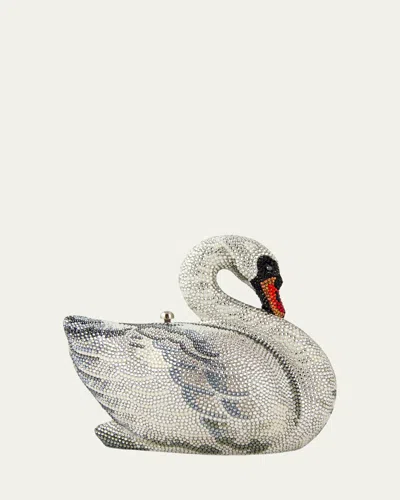 Judith Leiber Swan Crystal Minaudiere In Silver
