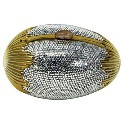 Pre-owned Judith Leiber Swarovski Crystal Egg Minaudiere Evening Bag In Brown