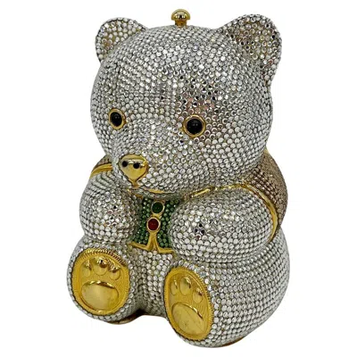 Pre-owned Judith Leiber Swarovski Crystal Spencer Bear Minaudiere In Brown