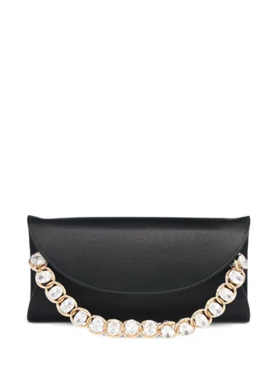 Judith Leiber Taylor Envelope Crystal-embellished Satin Clutch Bag In Black