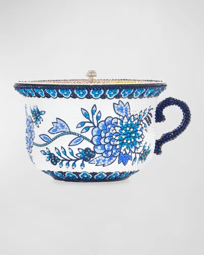 Judith Leiber Teacup Tranquili-tea Minaudiere In Silver Cobalt Multi