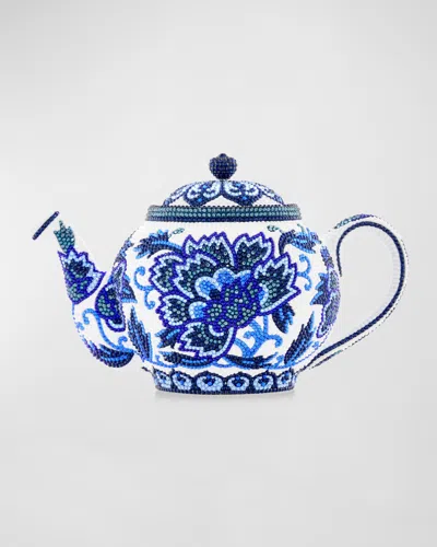 Judith Leiber Teapot Tranquili-tea Minaudiere In Silver Cobalt Multi