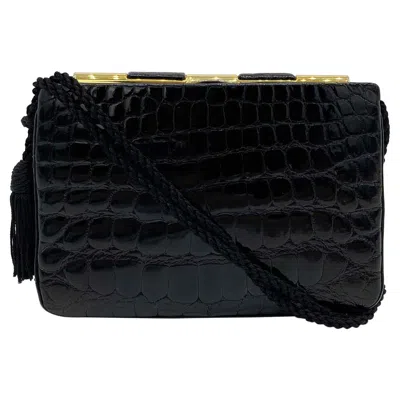 Pre-owned Judith Leiber Vintage Black Alligator Clutch