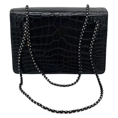 Pre-owned Judith Leiber Vintage Black Alligator Crystal Strap Evening Bag