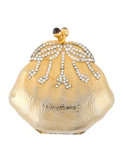 Pre-owned Judith Leiber Vintage Crystal Embellished Clutch Pill Box In Gold/metallic