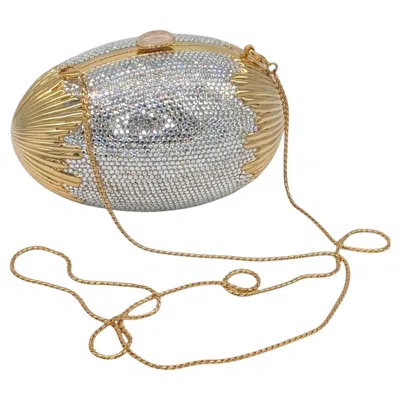 Pre-owned Judith Leiber Vintage Egg Minaudi�re Clutch Silver Swarovski Crystals In Brown