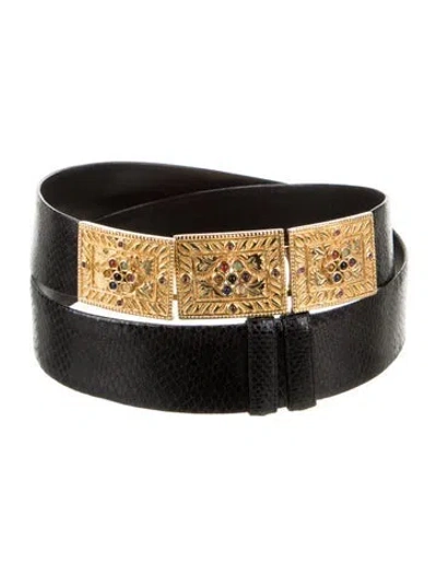 Pre-owned Judith Leiber Vintage Embossed Leather Belt In Black
