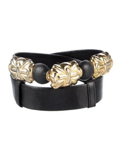 Pre-owned Judith Leiber Vintage Embossed Leather Waist Belt In Black