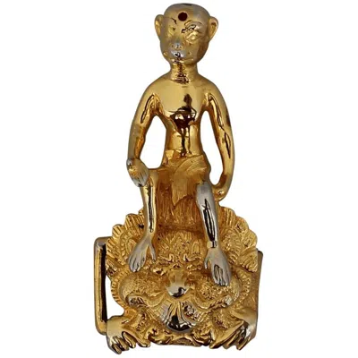 Pre-owned Judith Leiber Vintage Gold Monkey Belt Buckle With Red Stone - Circa 1980's