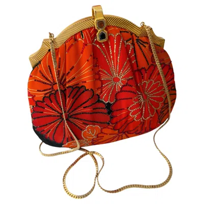 Pre-owned Judith Leiber Vintage  Asian-inspired Red Orange Crystal Floral Bag