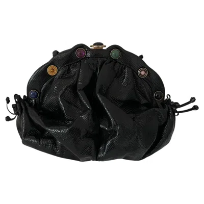 Pre-owned Judith Leiber Vintage  Black Gemstone Frame Pouch Bag Convertible Clutch 1980s