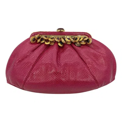Pre-owned Judith Leiber Vintage  Dark Pink Lizard Clutch C1980s.