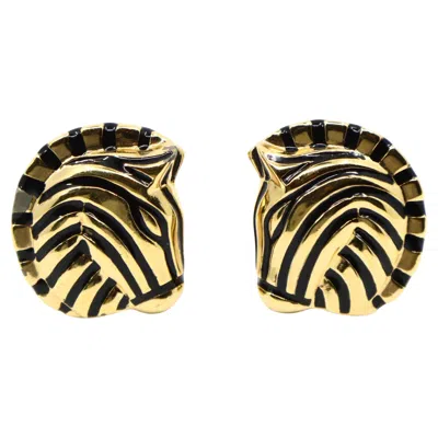 Pre-owned Judith Leiber Vintage  Gold Tone Enamel Zebra Earrings In Multi