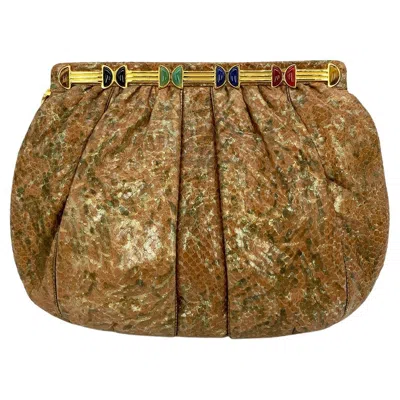 Pre-owned Judith Leiber Vintage  Natural Tan And Brown Snakeskin Clutch
