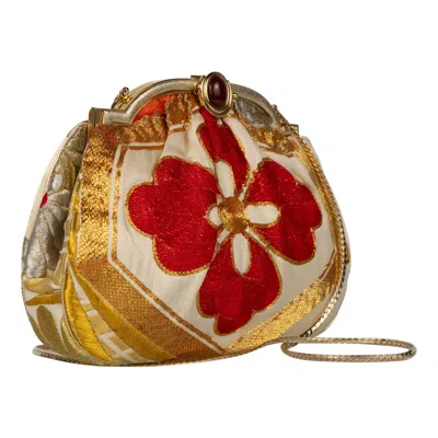 Pre-owned Judith Leiber Vintage  Red & Gold Obi Silk Convertible Clutch Bag