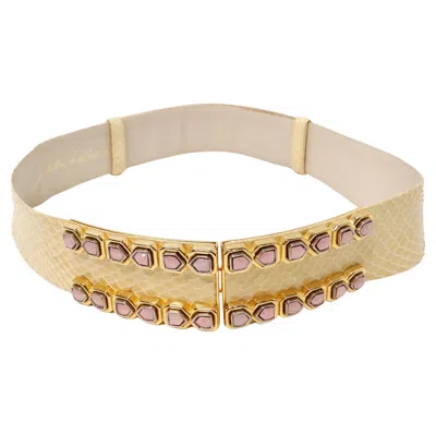 Pre-owned Judith Leiber Vintage  Snakeskin Waist Belt With Pink Rhinestone Embellishments
