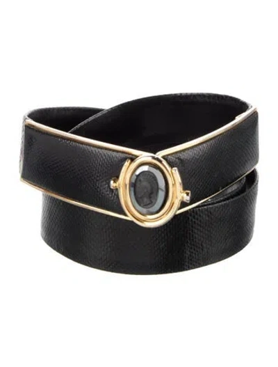 Pre-owned Judith Leiber Vintage Leather Waist Belt In Black