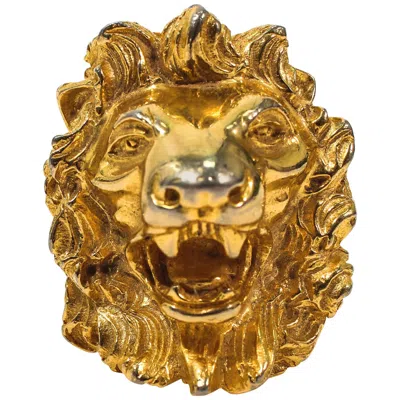 Pre-owned Judith Leiber Vintage Lion's Head Brooch Pendant Gold Tone In Brown