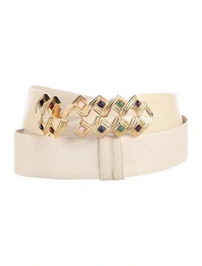Pre-owned Judith Leiber Vintage Lizard Waist Belt In White