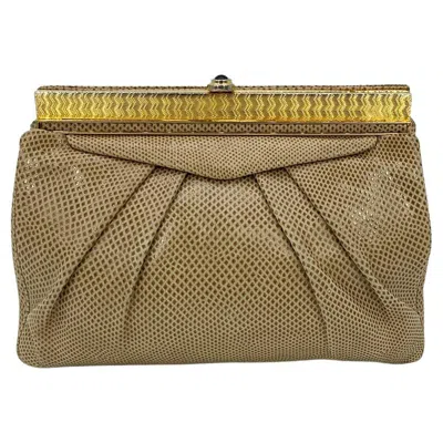 Pre-owned Judith Leiber Vintage Saks Tan Lizard Clutch In Brown