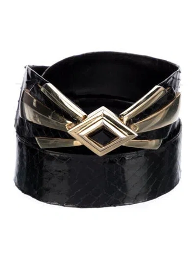 Pre-owned Judith Leiber Vintage Snakeskin Waist Belt In Black